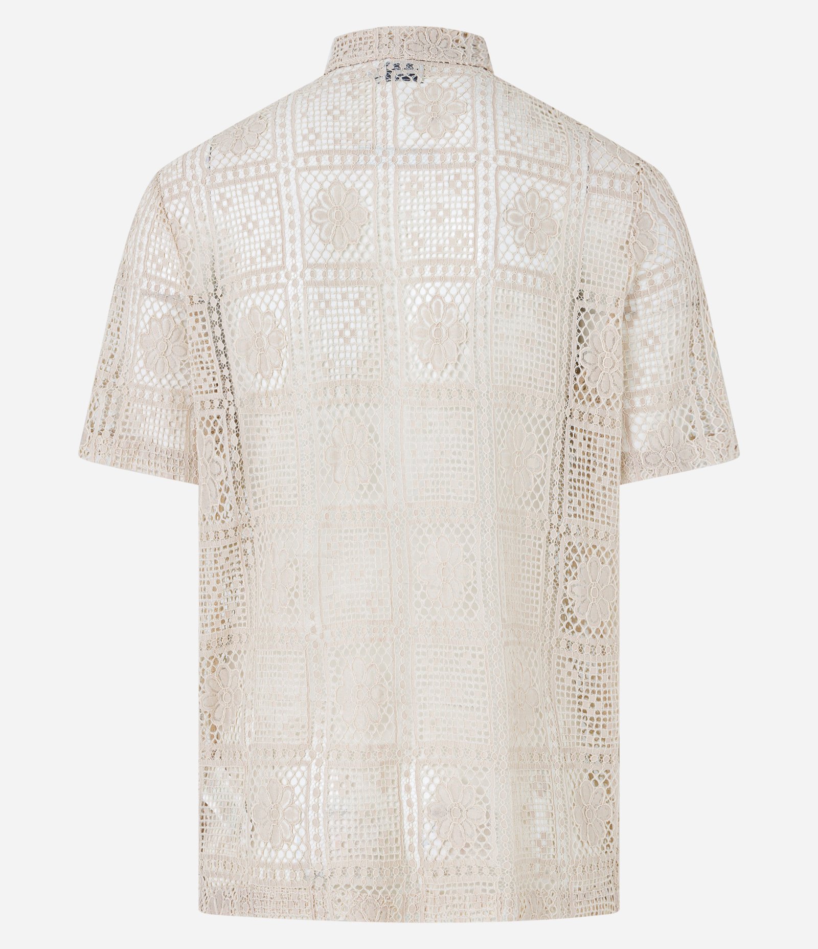 Camisa Regular com Textura de Renda Bege 8