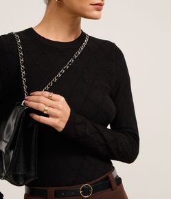 Suéter em Tricô com Gola Redonda e Textura Losângos