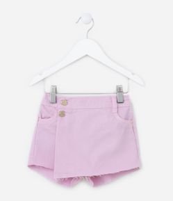 Short Saia Infantil em Sarja com Botões Coração e Barra Desfiada - Tam 1 a 5 Anos