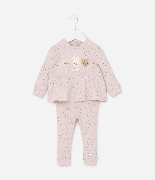 Conjunto Infantil Canelado com Bordado de Bichinhos - Tam 0 a 18 meses