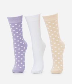 Kit 03 Meias Cano Cano Lonfo com Estampa Poá