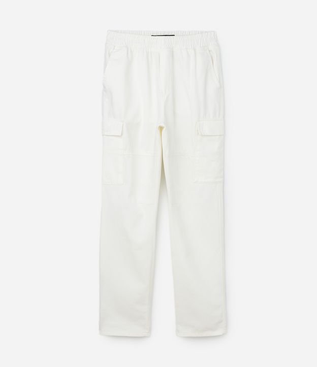 Calça Cargo em Sarja com Cós Elástico e Bolsos Laterais