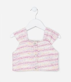 Blusa Cropped Infantil em Tweed com Alças Largas - Tam 1 a 5 Anos