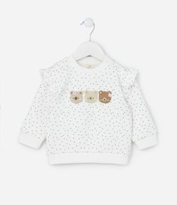 Blusão Infantil em Matelassê com Bordado Ursinhos - Tam 0 a 18 meses