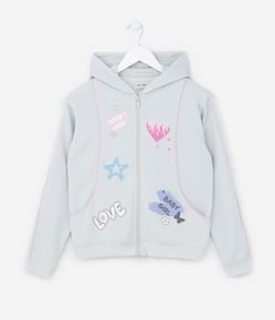 Jaqueta Infantil com Viés Contrastante e Estampa Doodles - Tam 5 a 14 Anos