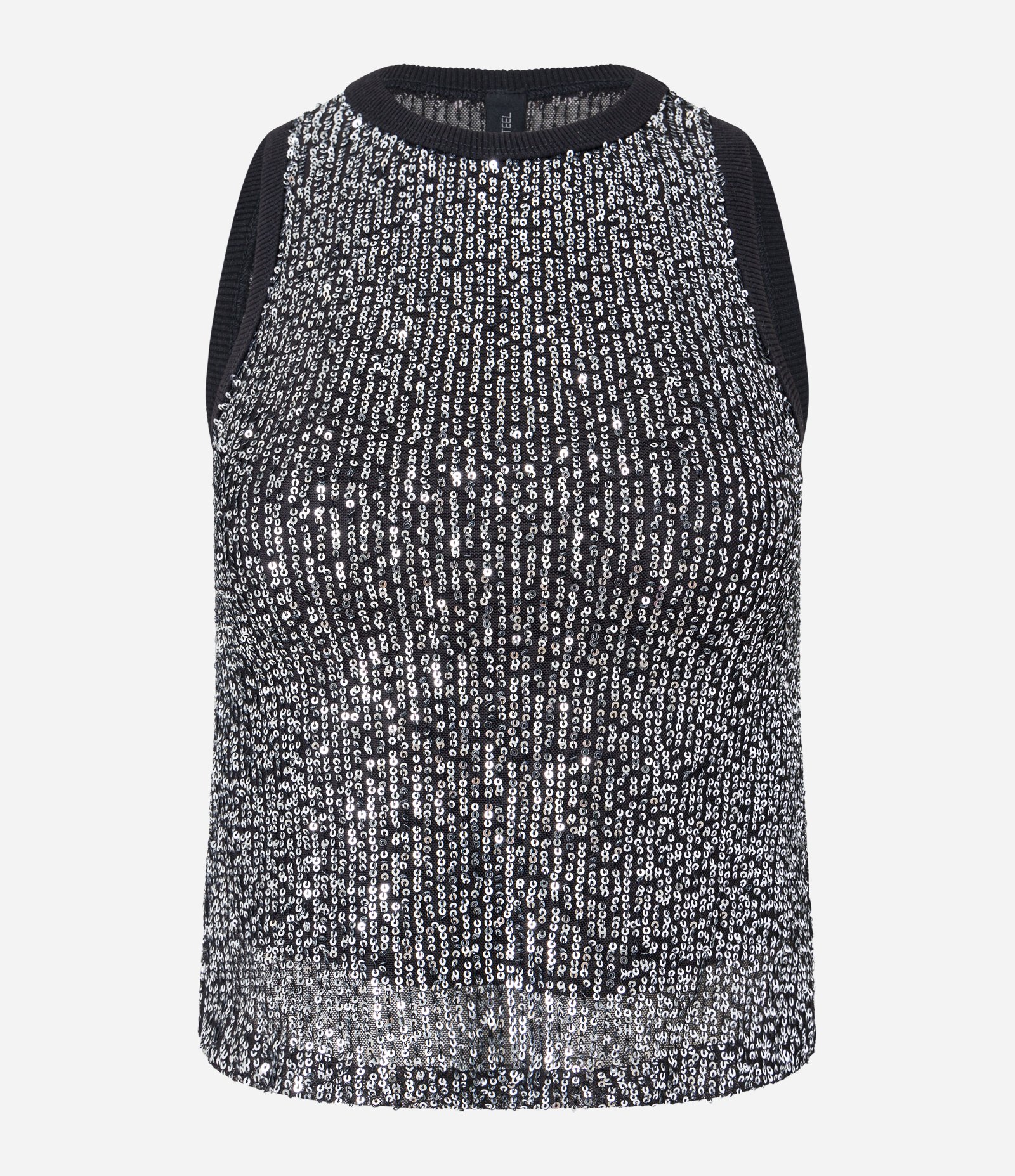 Blusa sem Manga em Paetês e Cavas Contrastantes Prata 3