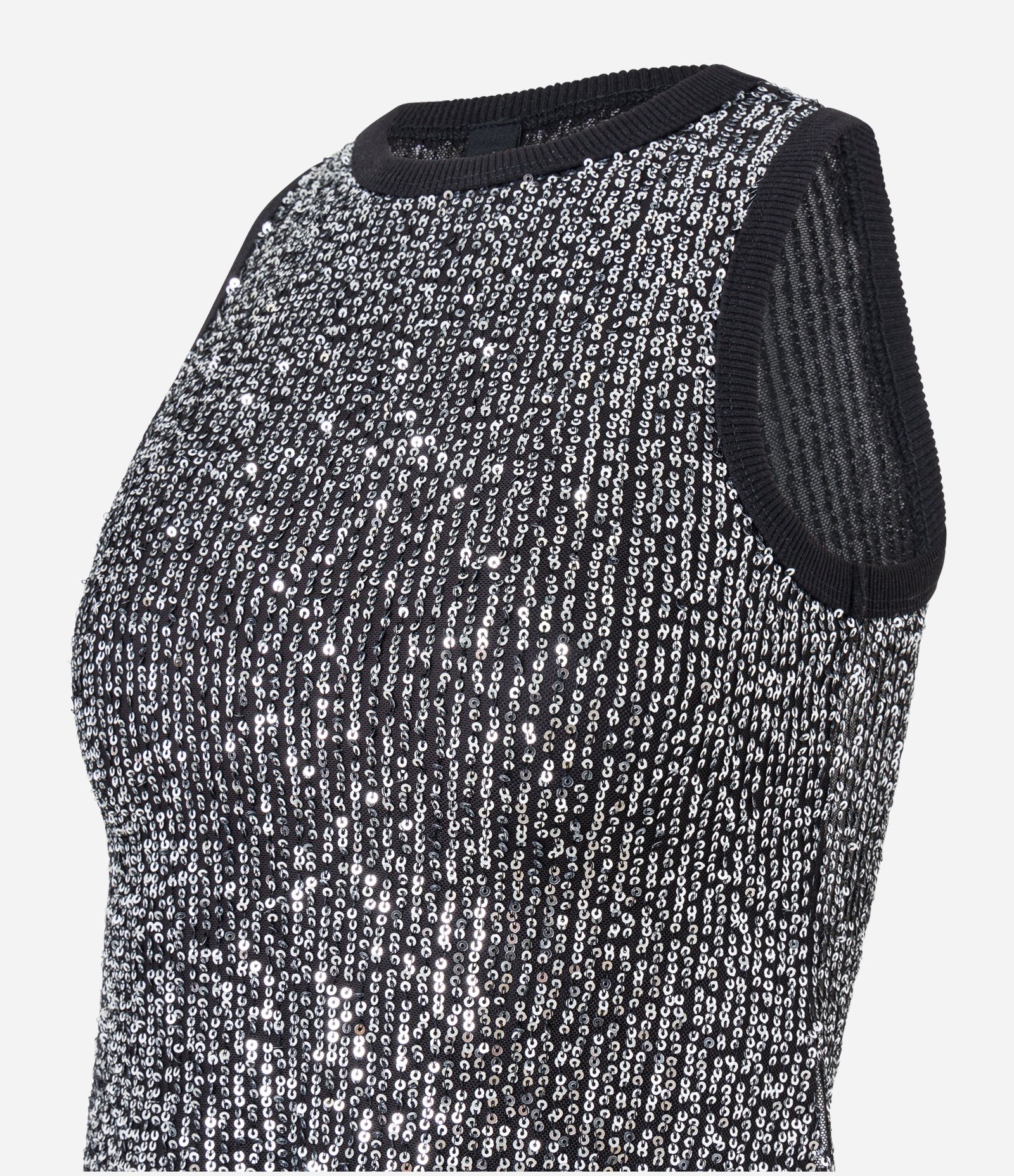 Blusa sem Manga em Paetês e Cavas Contrastantes Prata 4