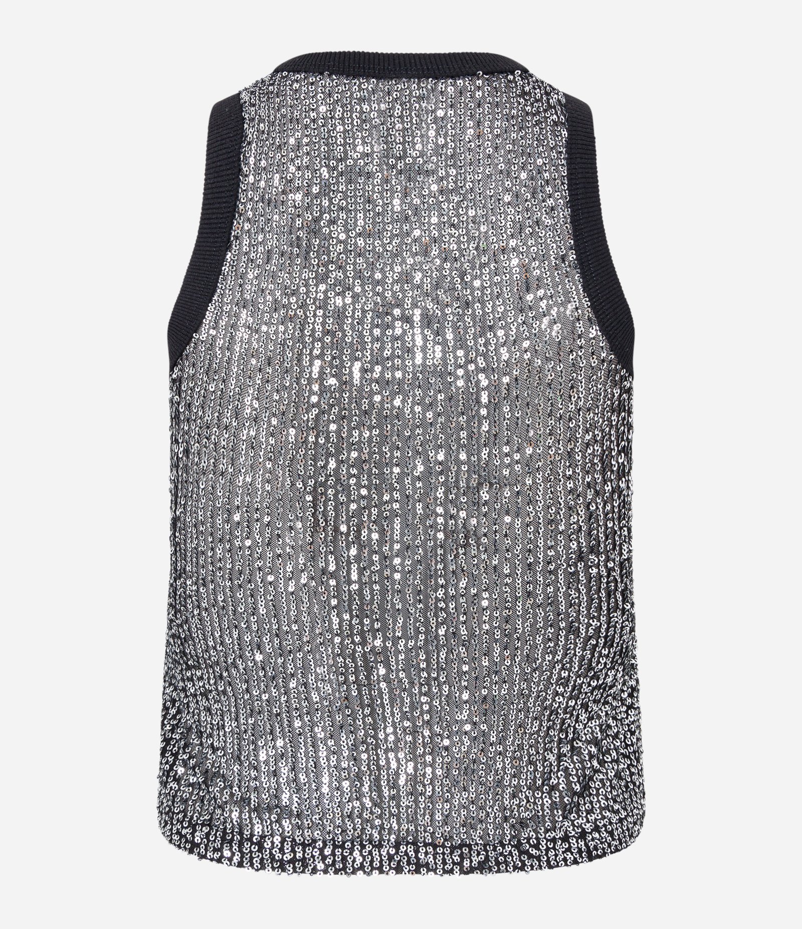 Blusa sem Manga em Paetês e Cavas Contrastantes Prata 5
