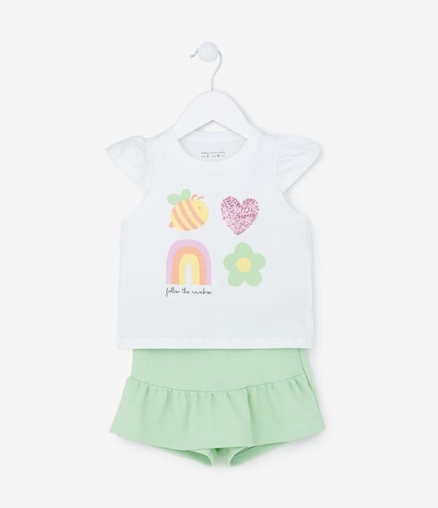 Conjunto Infantil em Cotton com Bordado e Babados - Tam 1 a 5 Anos