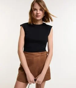 Blusa sem Manga em Ribana com Ombro Deslocado
