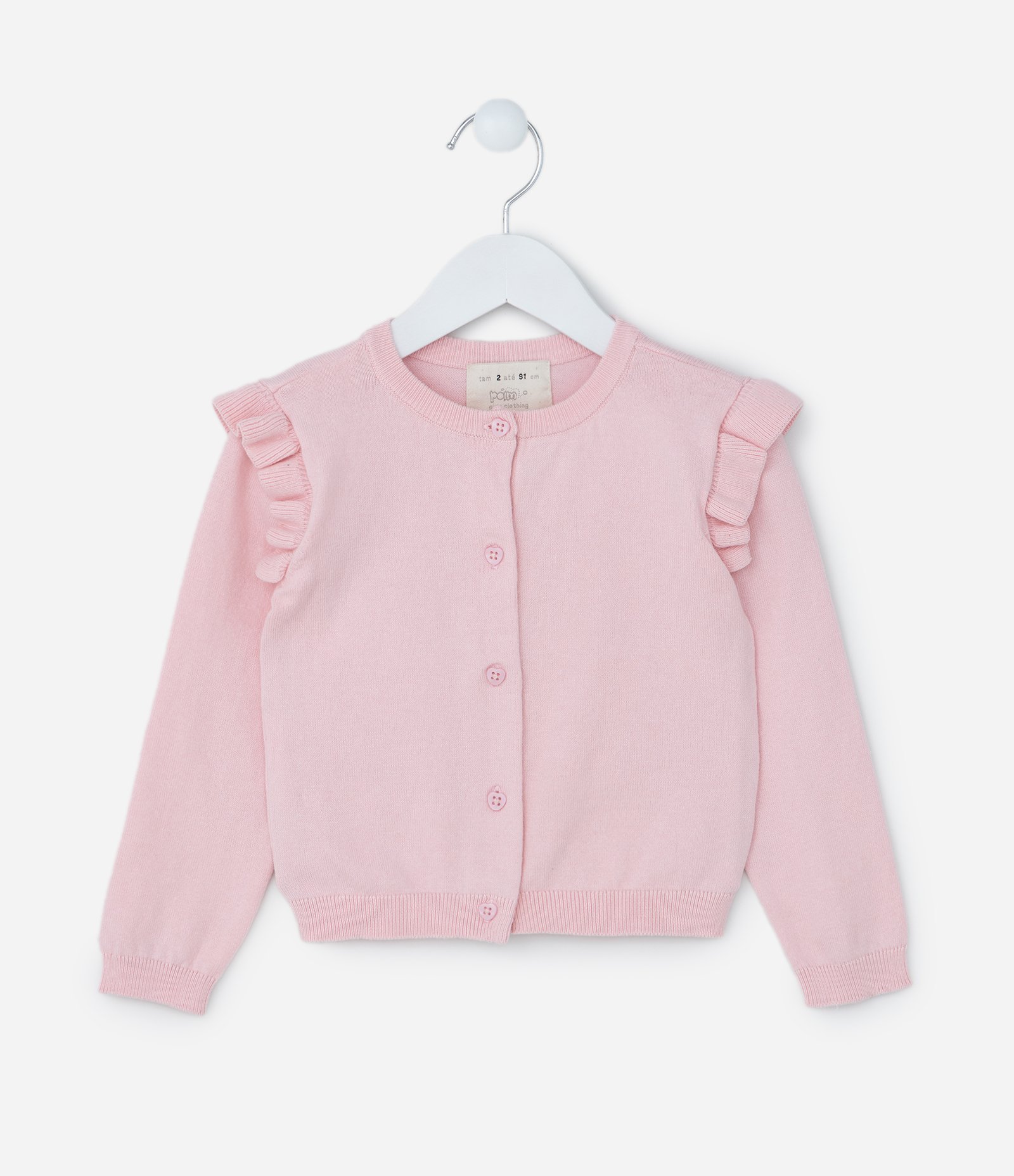 Suéter Infantil em Tricô com Babadinhos - Tam 1 a 5 Anos Rosa 1