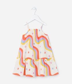 Vestido Infantil com Estampa de Arco Íris e Flores - Tam 1 a 5 Anos