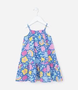 Vestido Infantil Poá com Estampa Flores e Arco Íris - Tam 1 a 5 Anos