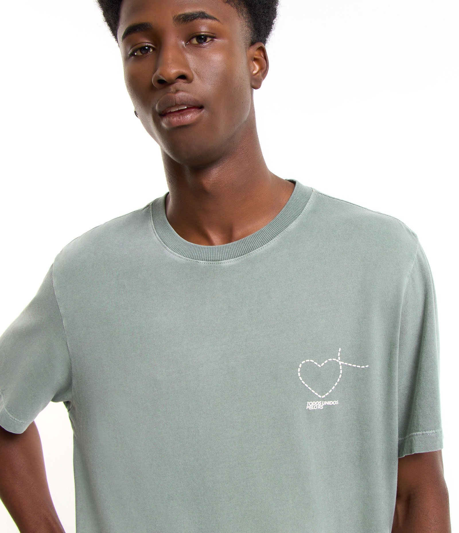 Camiseta em Algodão com Estampa Todos Unidos pelo RS Verde 1