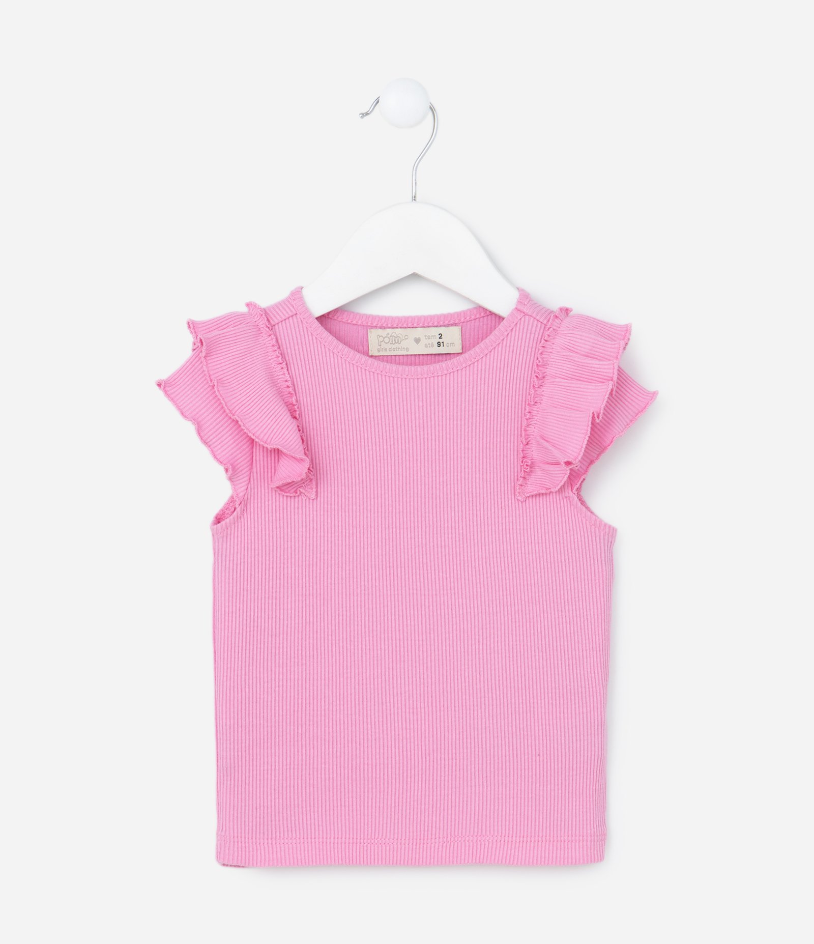 Blusa Infantil em Ribana com Babado nas Mangas - Tam 1 a 5 Anos Rosa 1