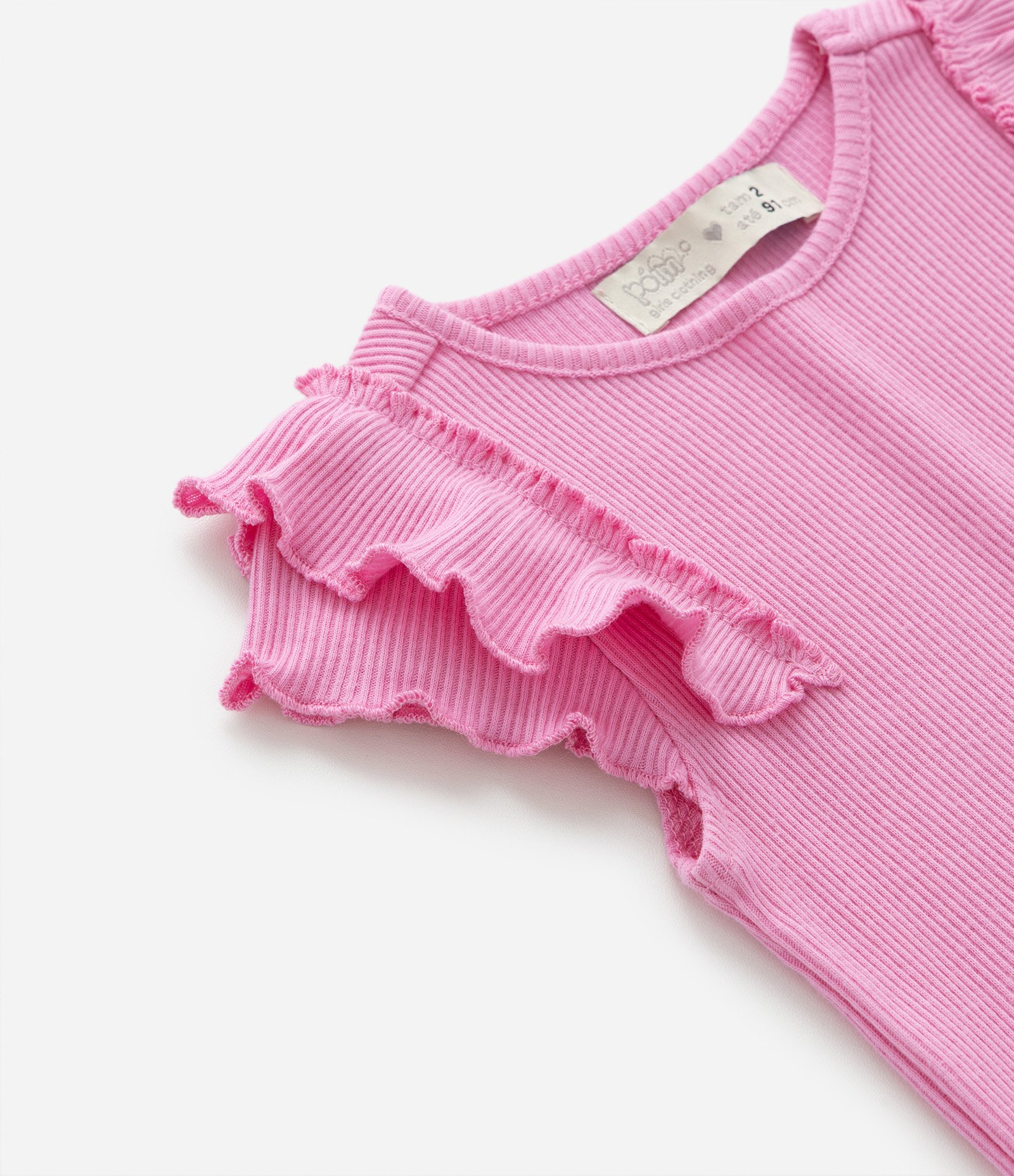 Blusa Infantil em Ribana com Babado nas Mangas - Tam 1 a 5 Anos Rosa 4