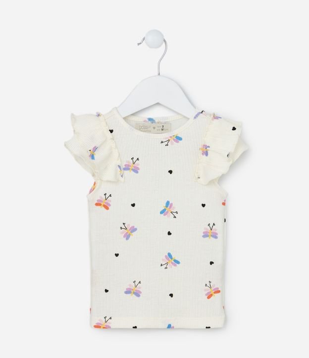 Blusa Infantil com Estampa de Borboletas e Corações Detalhe de Babado - Tam 1 a 5 Anos