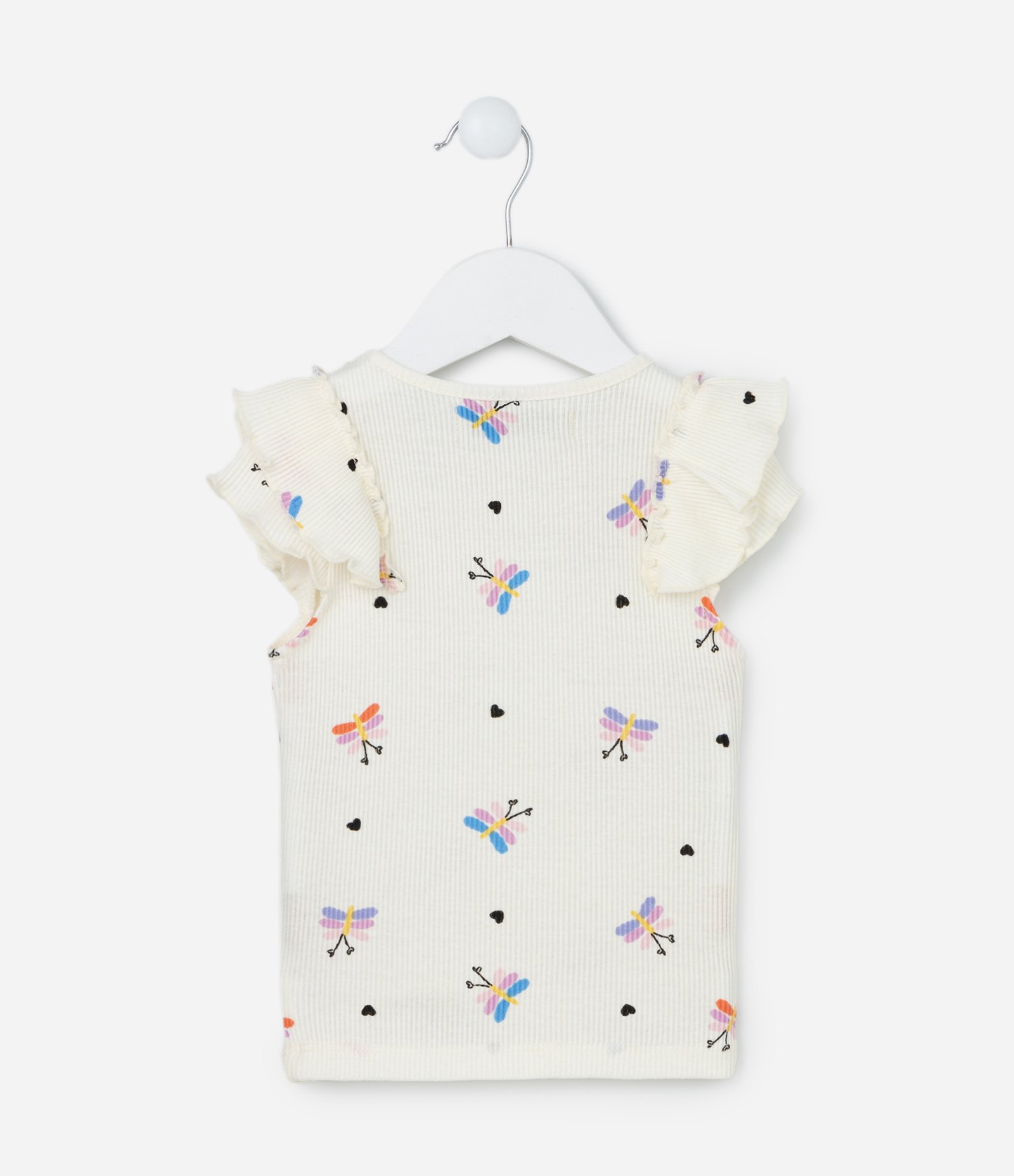 Blusa Infantil com Estampa de Borboletas e Corações Detalhe de Babado - Tam 1 a 5 Anos Off White 2