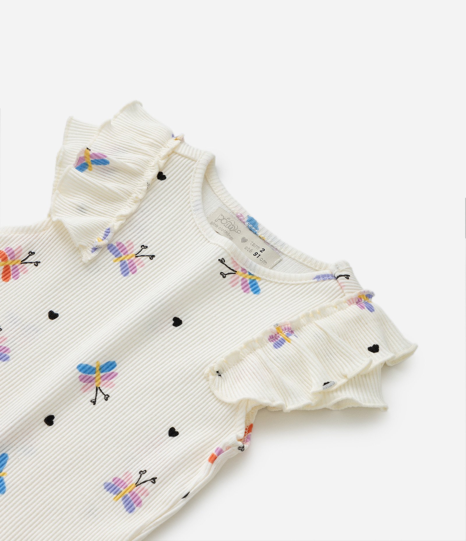 Blusa Infantil com Estampa de Borboletas e Corações Detalhe de Babado - Tam 1 a 5 Anos Off White 4
