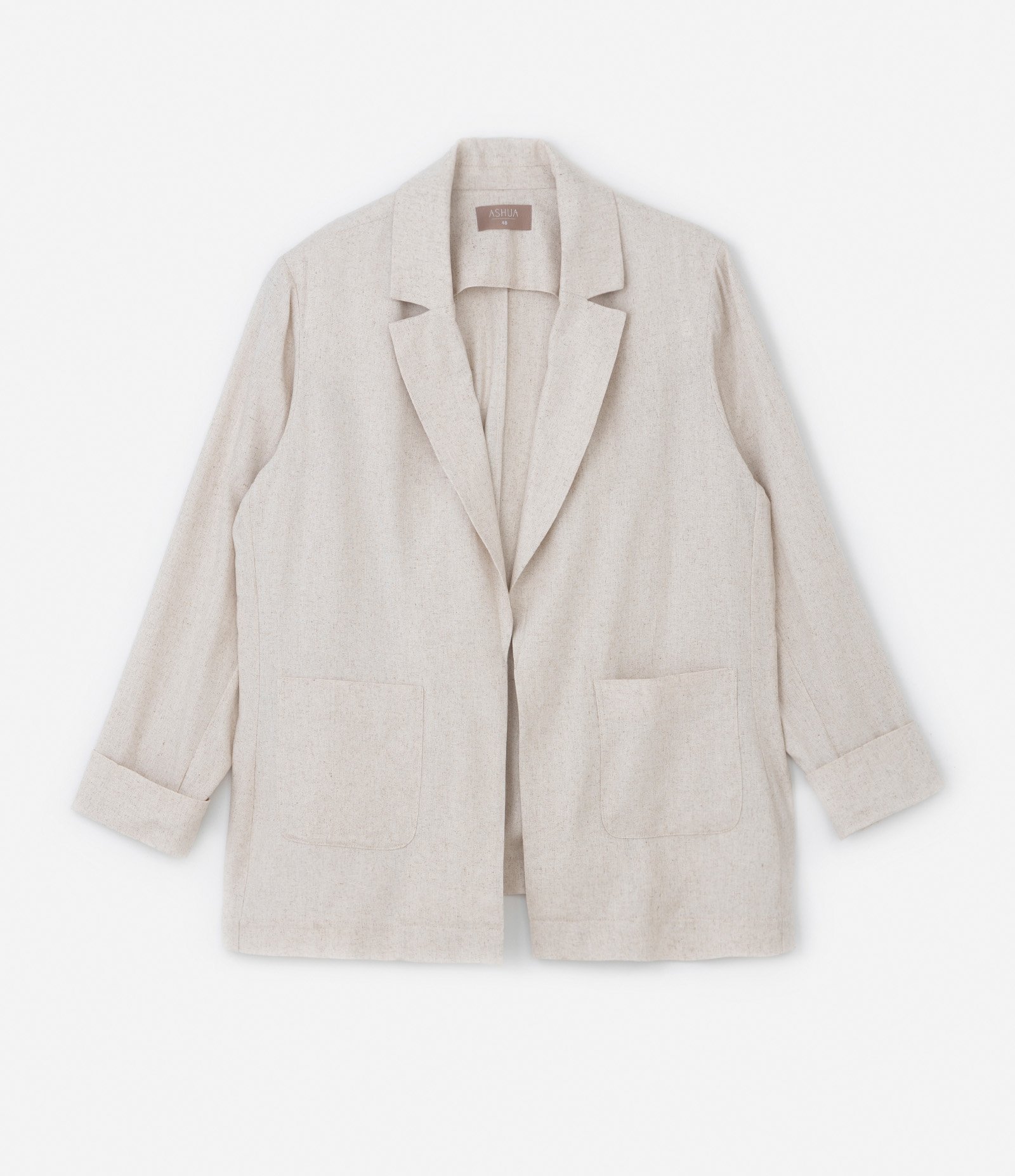 Blazer Alongado com Linho Efeito Cru Curve & Plus Size Bege 5