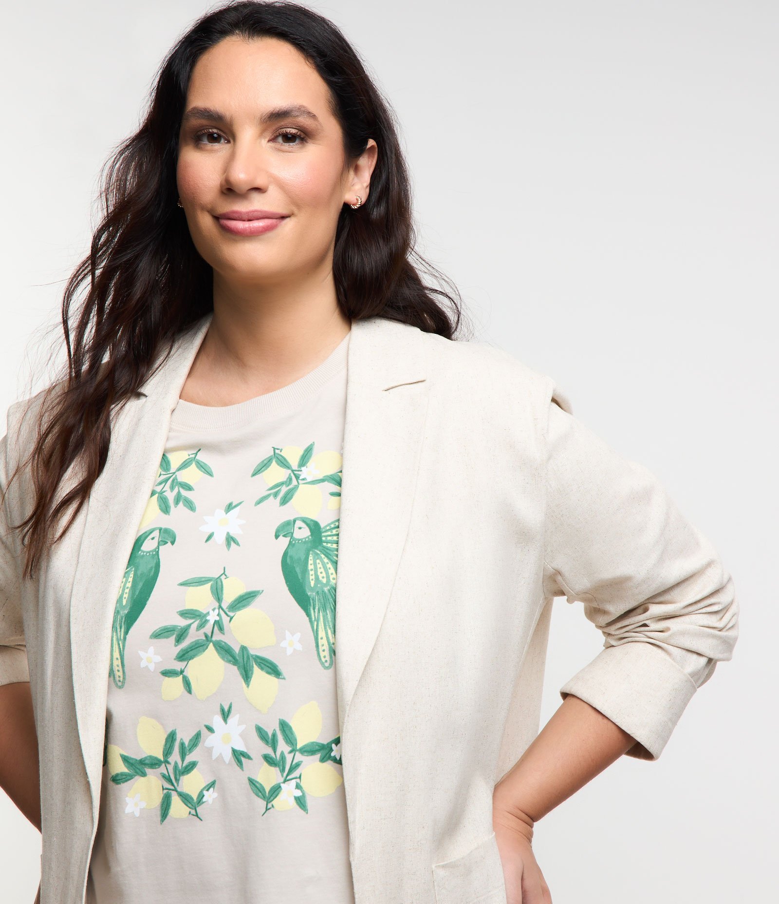 Blazer Alongado com Linho Efeito Cru Curve & Plus Size Bege 4