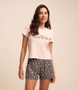 Pijama Short Doll em Algodão com Lettering Sextou