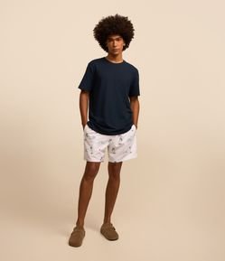 Bermuda com Cós Elástico e Estampa de Praia