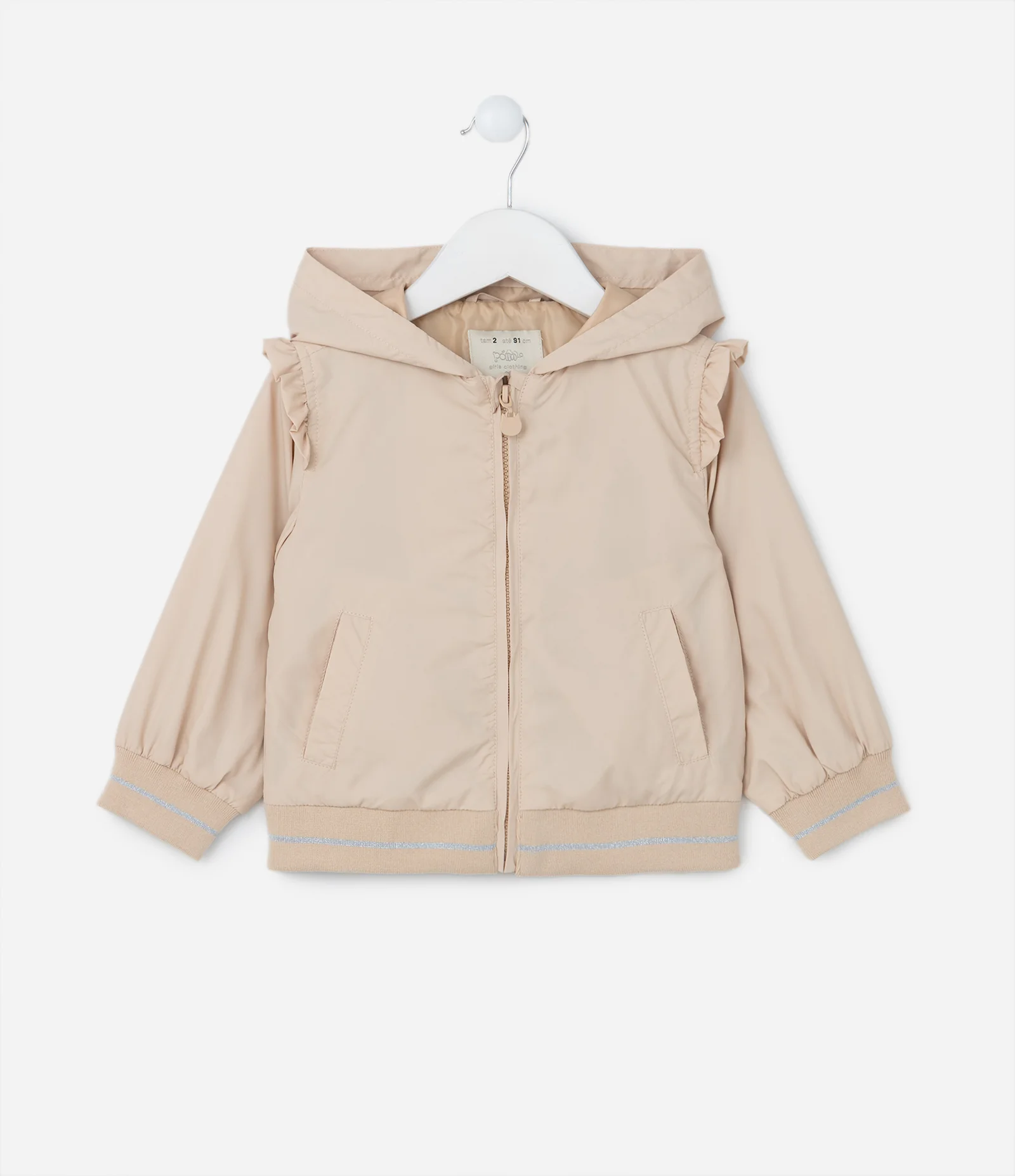 Jaqueta Infantil com Babadinhos e Capuz - Tam 1 a 5 Anos Bege 1