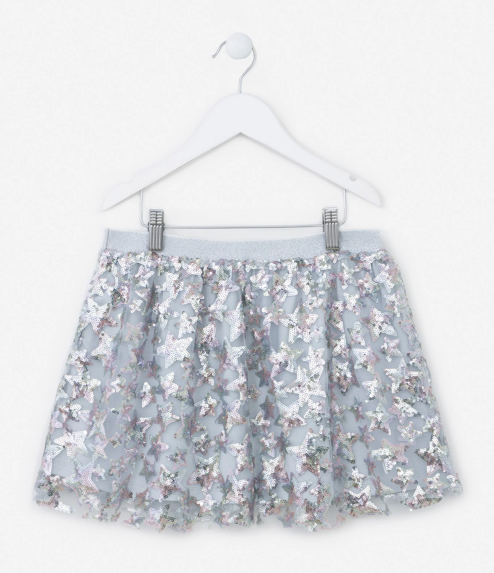 Saia Infantil em Tule com Bordado de Estrelas em Paetês - Tam 5 a 14 Anos Prata 2
