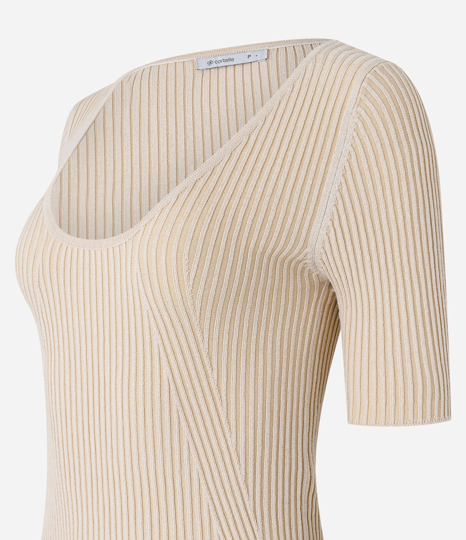 Blusa Canelada em Tricô com Decote U Bege 7