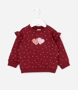 Blusão Infantil com Babados e Bordado Corações - Tam 0 a 18 meses