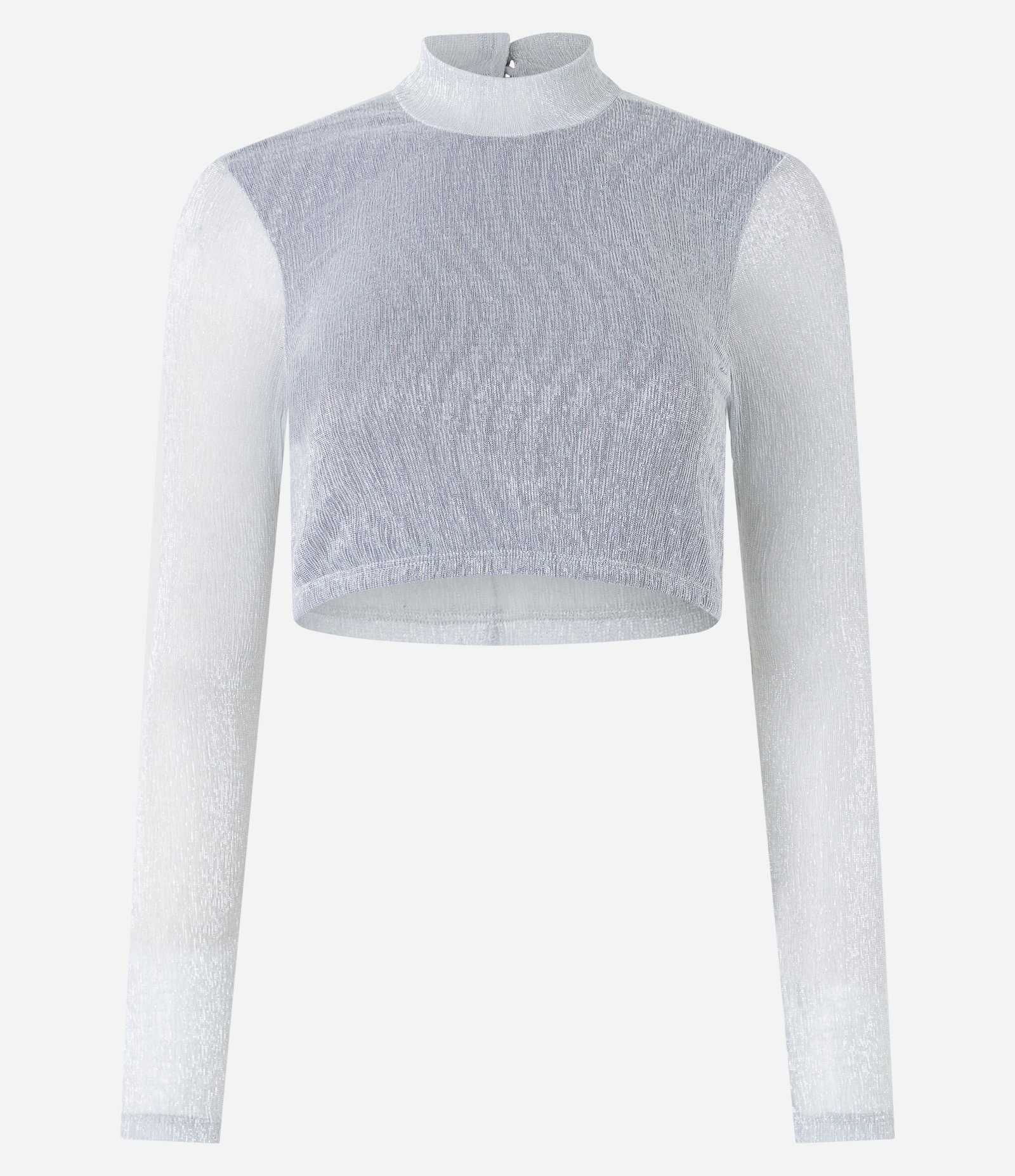 Blusa Cropped em Tule Metalizado com Golinha e Gota nas Costas Prata 6