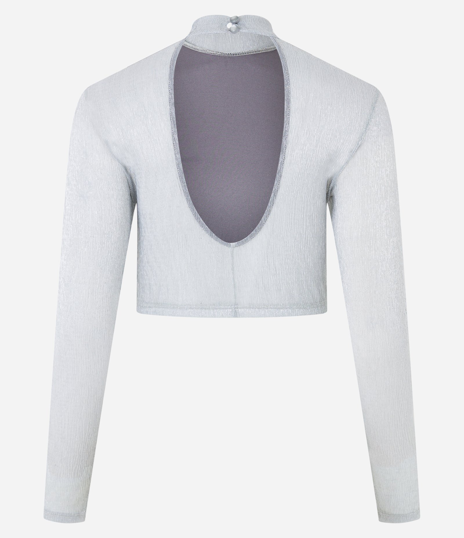 Blusa Cropped em Tule Metalizado com Golinha e Gota nas Costas Prata 8