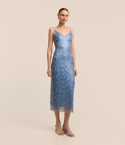 Vestido Midi em Paetê com Zíper nas Costas e Texturas