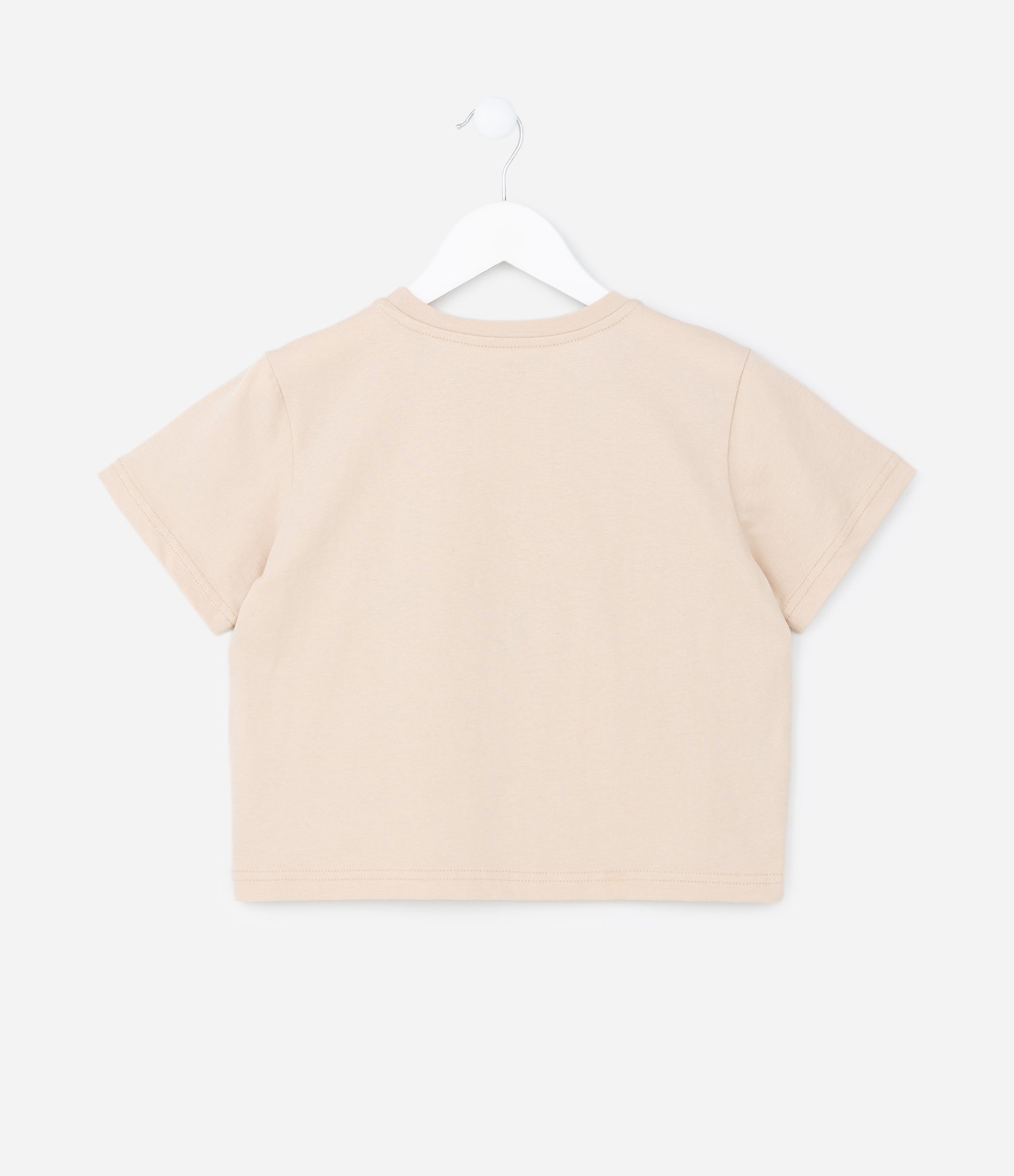 Camiseta Curta Infantil com Estampa em Relevo Stitch - Tam 5 a 14 Anos Bege 2