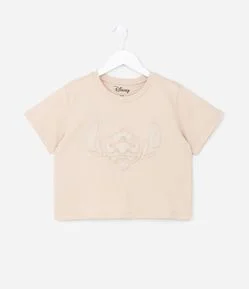 Camiseta Curta Infantil com Estampa em Relevo Stitch - Tam 5 a 14 Anos