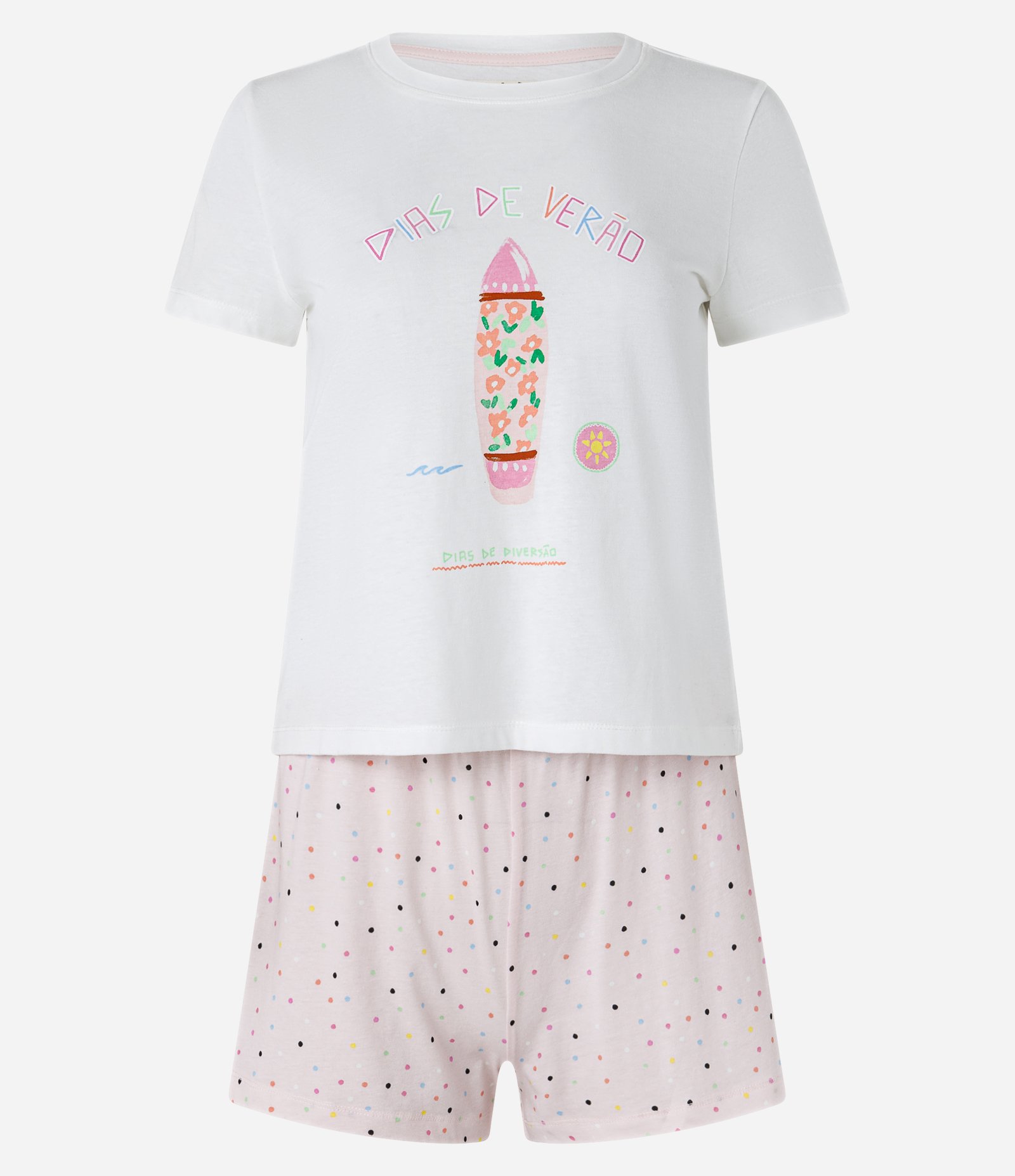 Pijama Short Doll Curto e Estampa Surf Branco/Rosa 5