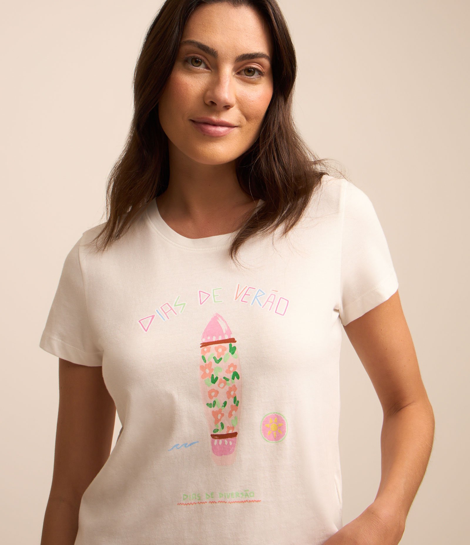 Pijama Short Doll Curto e Estampa Surf Branco/Rosa 3