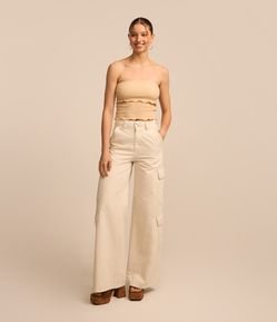 Calça Super Wide Leg em Sarja Rip Stop com Bolso Cargo