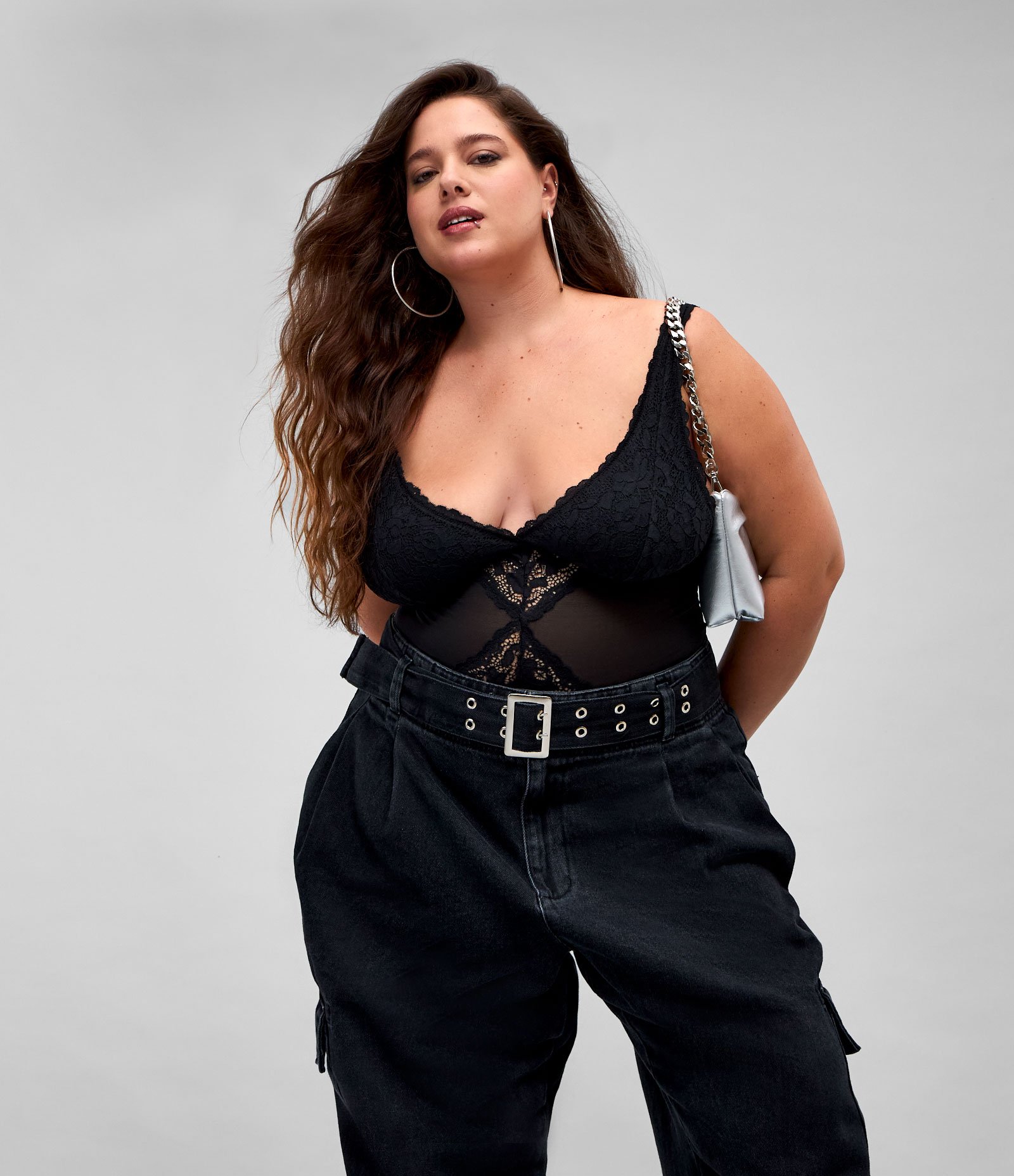 Body Sem Bojo em Tule com Renda Curve & Plus Size Preto 1