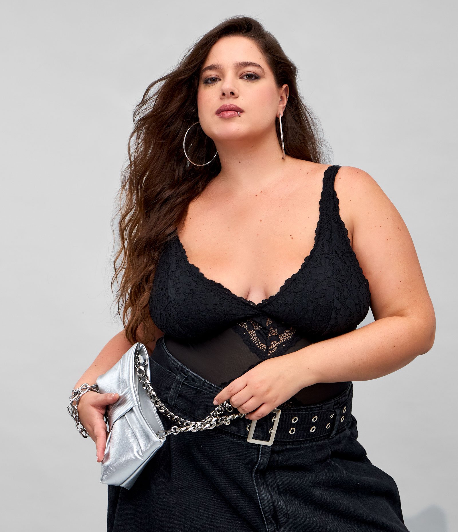 Body Sem Bojo em Tule com Renda Curve & Plus Size Preto 4