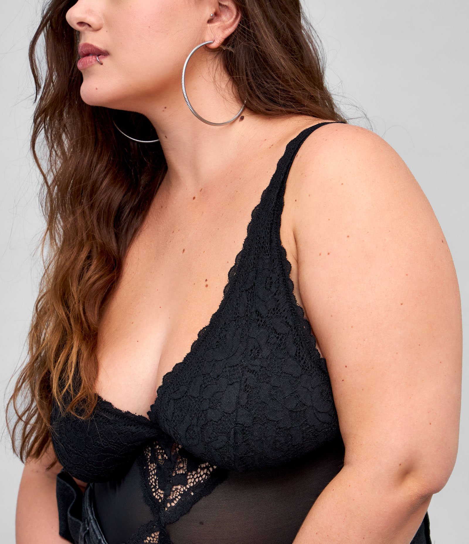 Body Sem Bojo em Tule com Renda Curve & Plus Size Preto 5