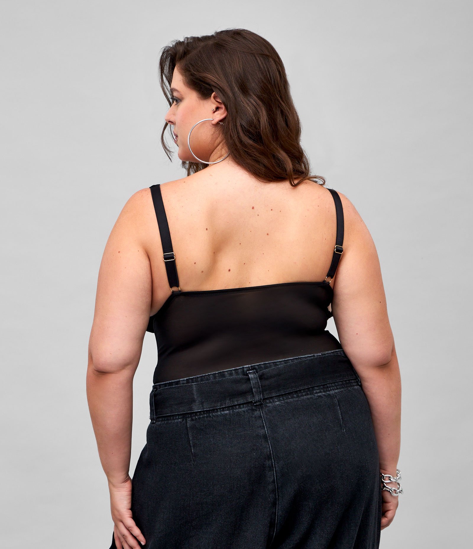 Body Sem Bojo em Tule com Renda Curve & Plus Size Preto 6