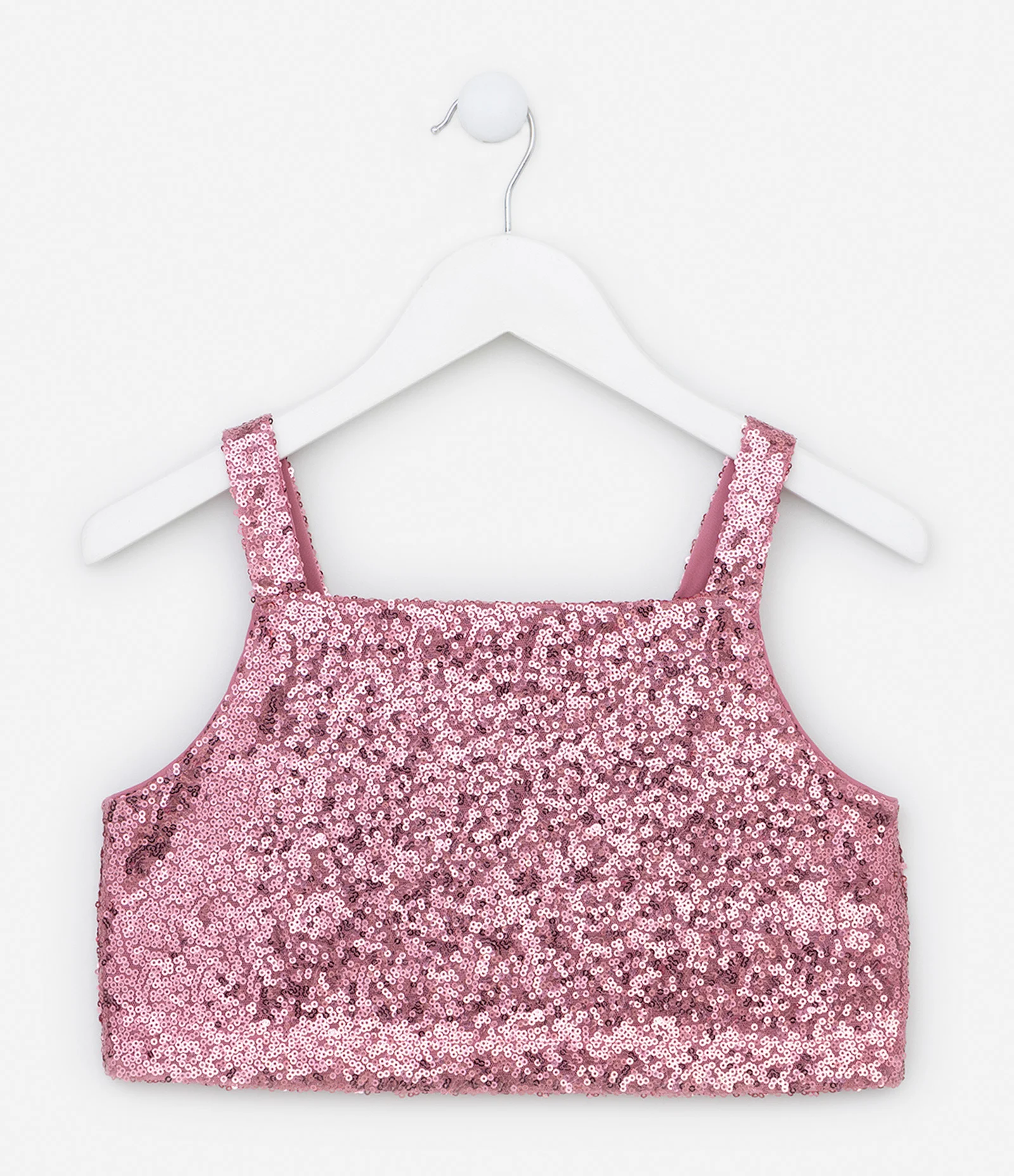 Regata Cropped Infantil em Paetê - Tam 5 a 14 Anos Rosa 1