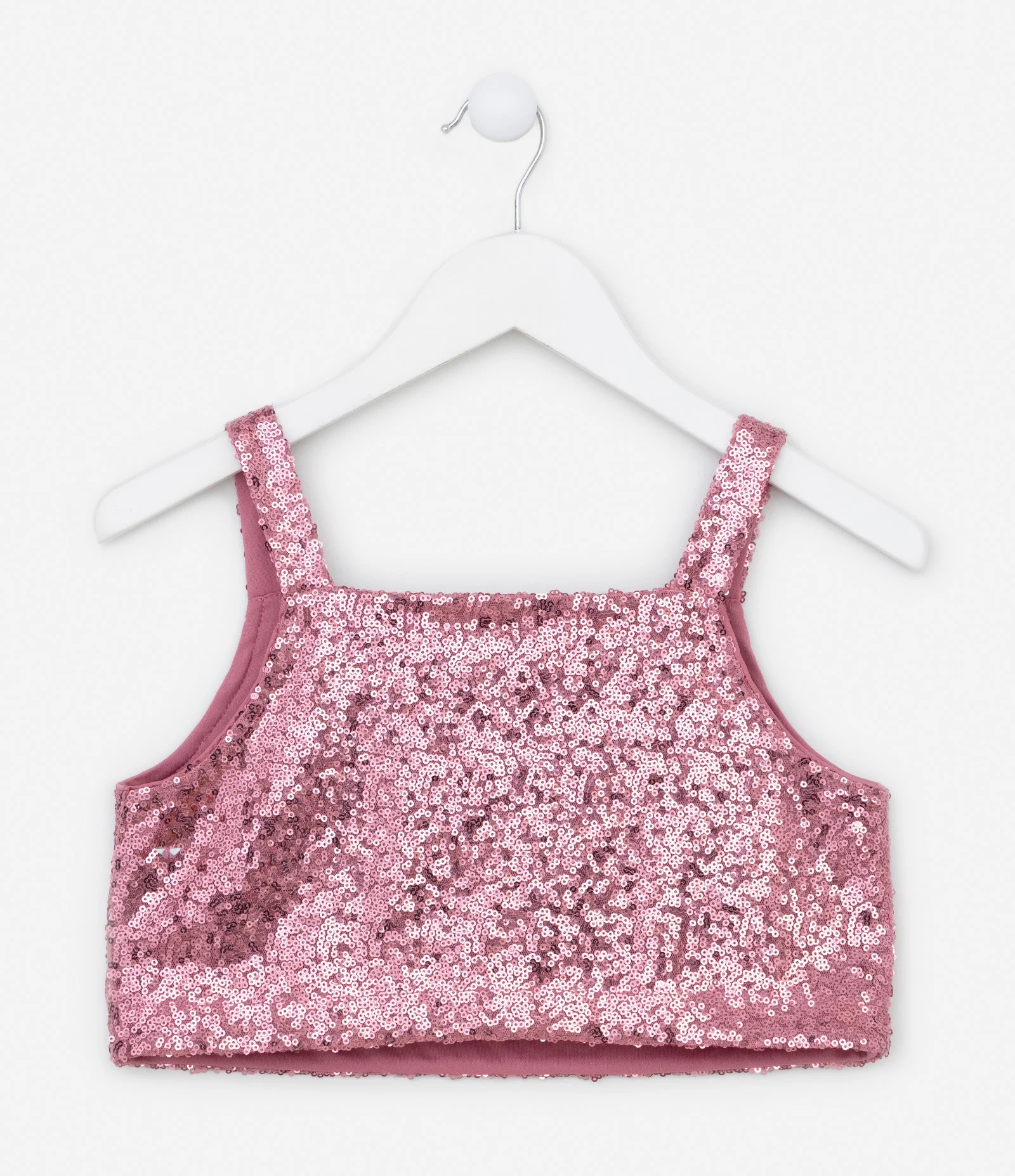 Regata Cropped Infantil em Paetê - Tam 5 a 14 Anos Rosa 2