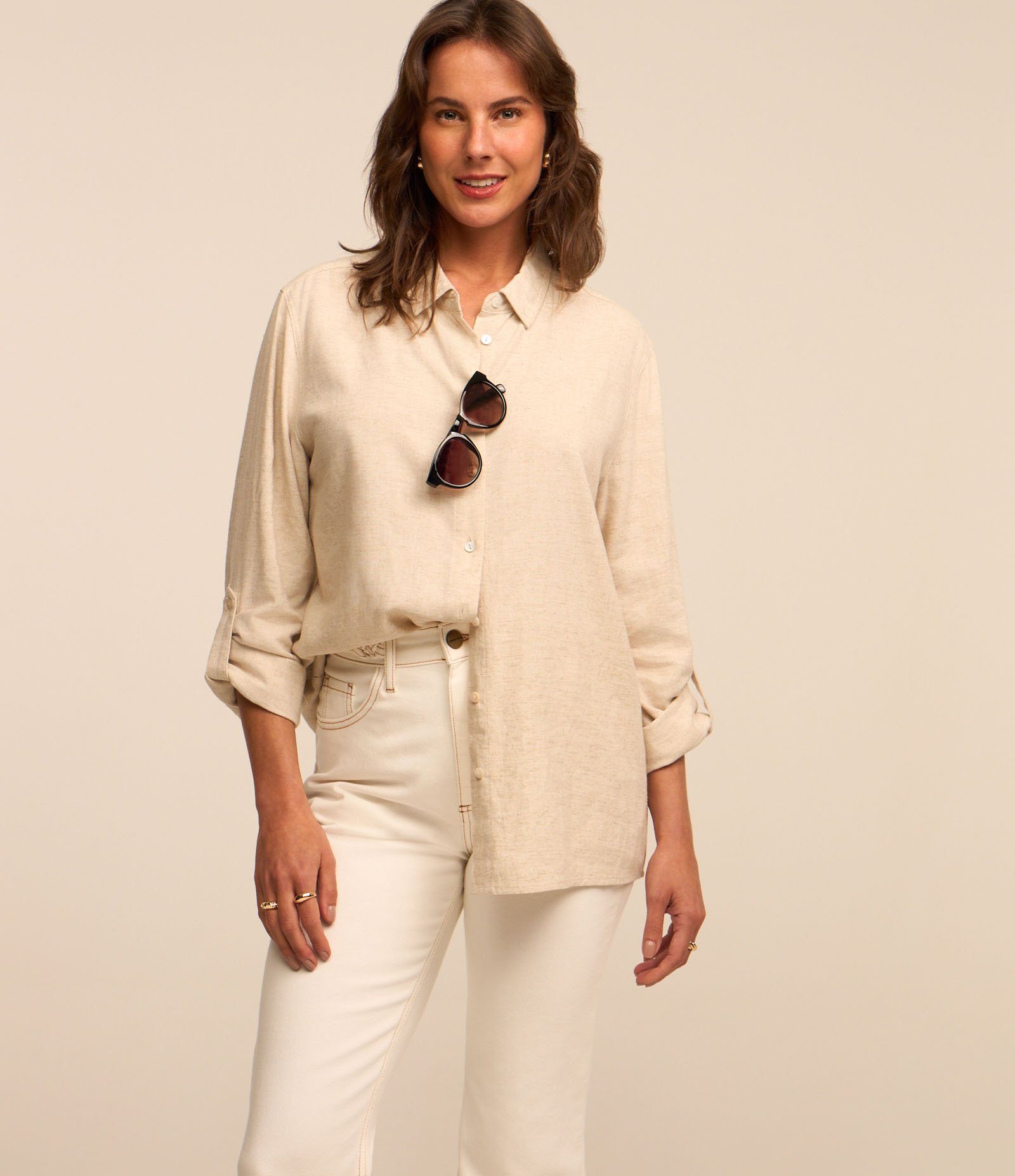 Calça Flare Cintura Alta em Sarja com Cós Trançado Off White 4