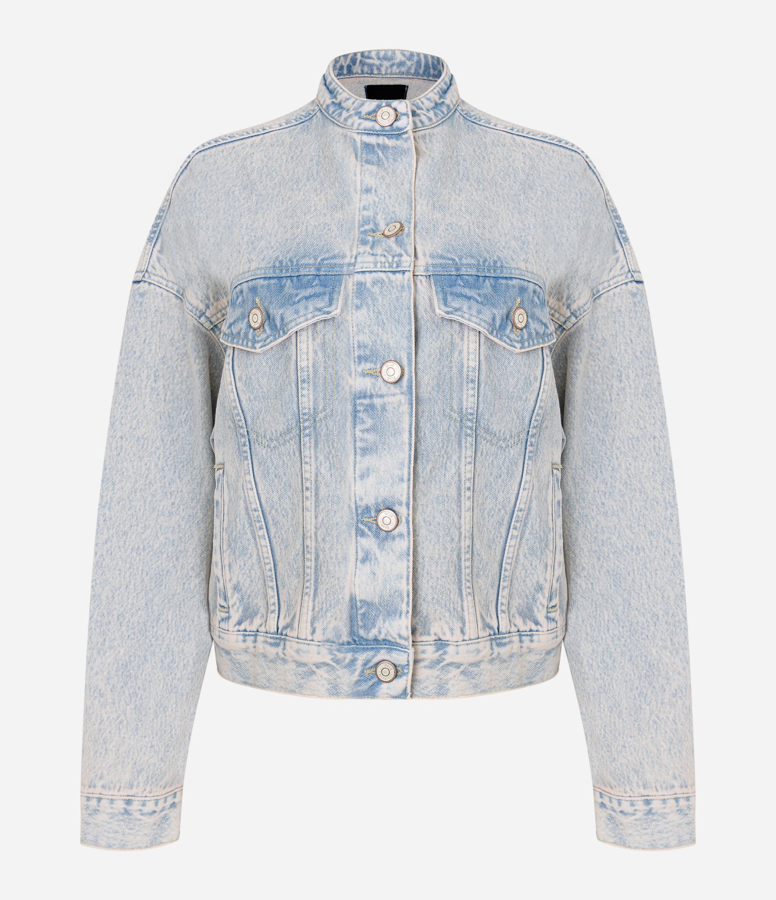 Jaqueta Trucker em Jeans Dirty Washed com Recortes Azul 5