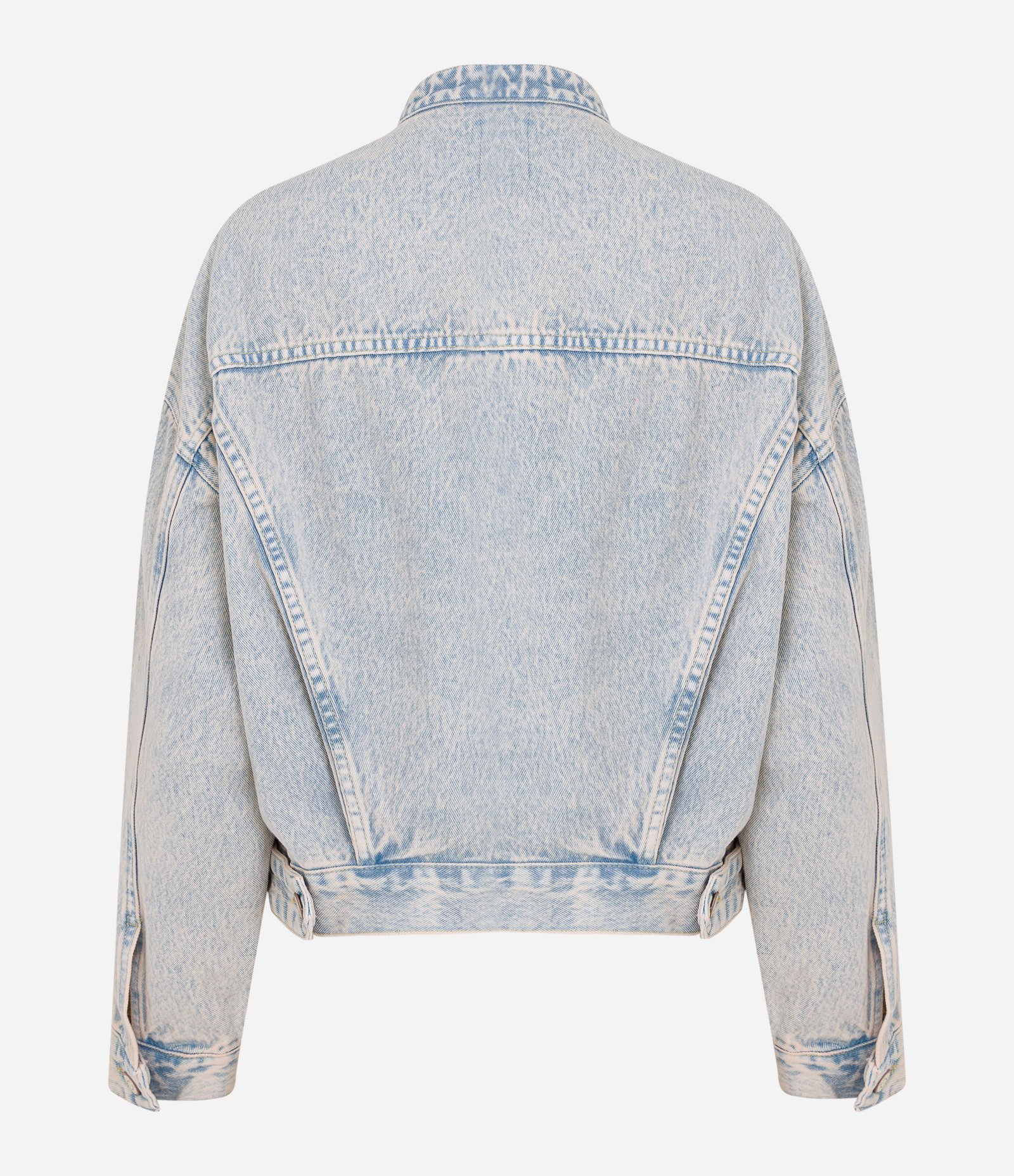 Jaqueta Trucker em Jeans Dirty Washed com Recortes Azul 6
