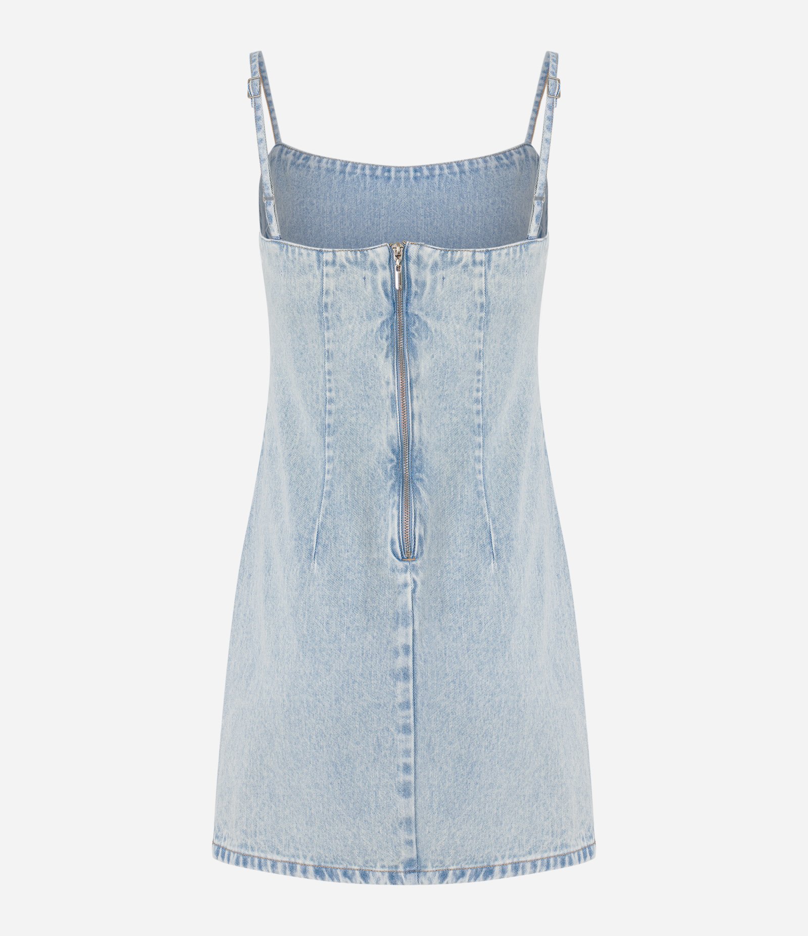 Vestido Curto de Alça em Jeans Delavê com Recortes Azul 5