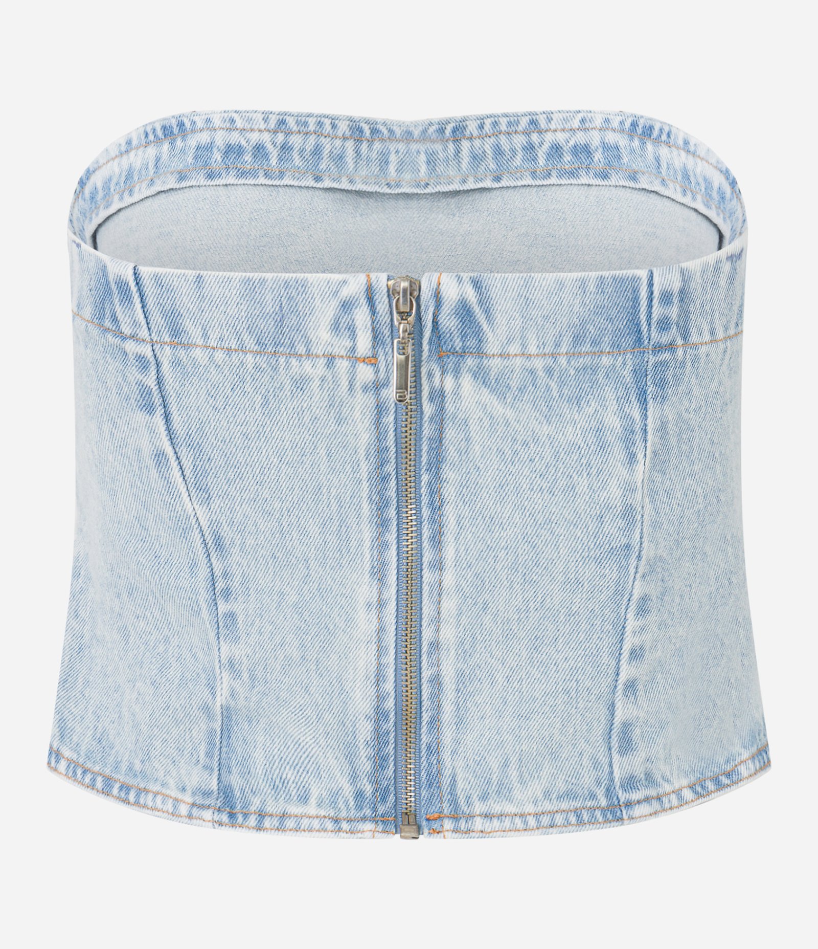 Top Tomara Que Caia em Jeans Delavê Azul 6